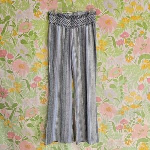 Smocked Waist Linen Blend Beach Pants